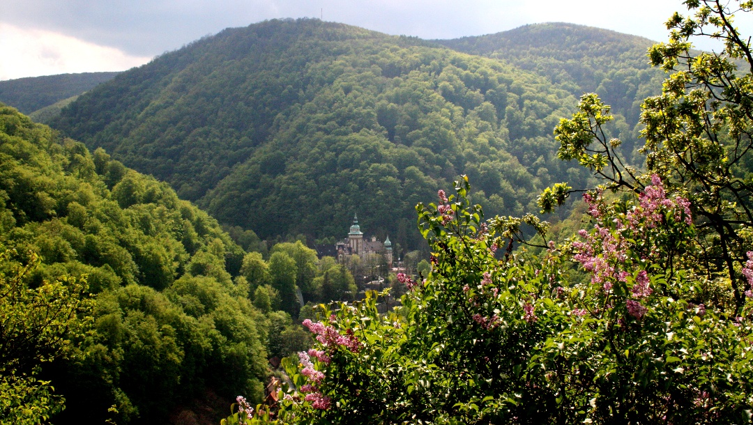 Eső utáni párás panoráma a palotaszálló felé